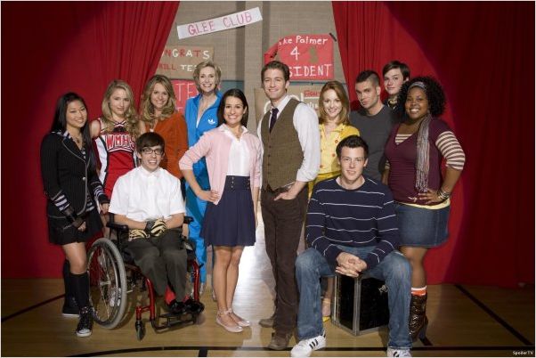 Glee : Photo Amber Riley, Chris Colfer, Cory Monteith, Dianna Agron, Jane Lynch